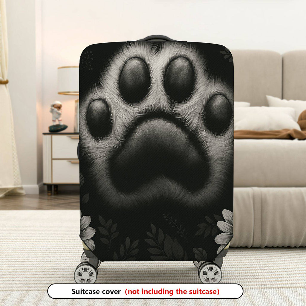 1-Piece Animal Paw Print Floral Black White  Suitcase Luggage Cover, Stretch Protective Sleeve