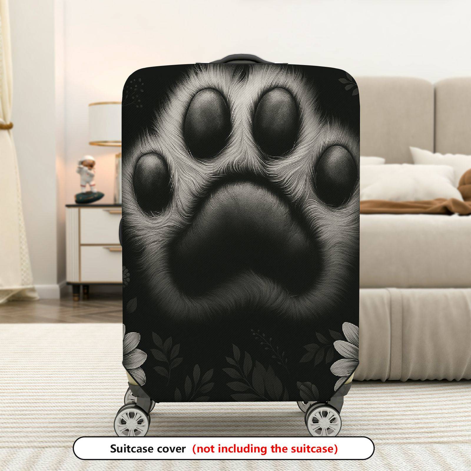 1-Piece Animal Paw Print Floral Black White  Suitcase Luggage Cover, Stretch Protective Sleeve