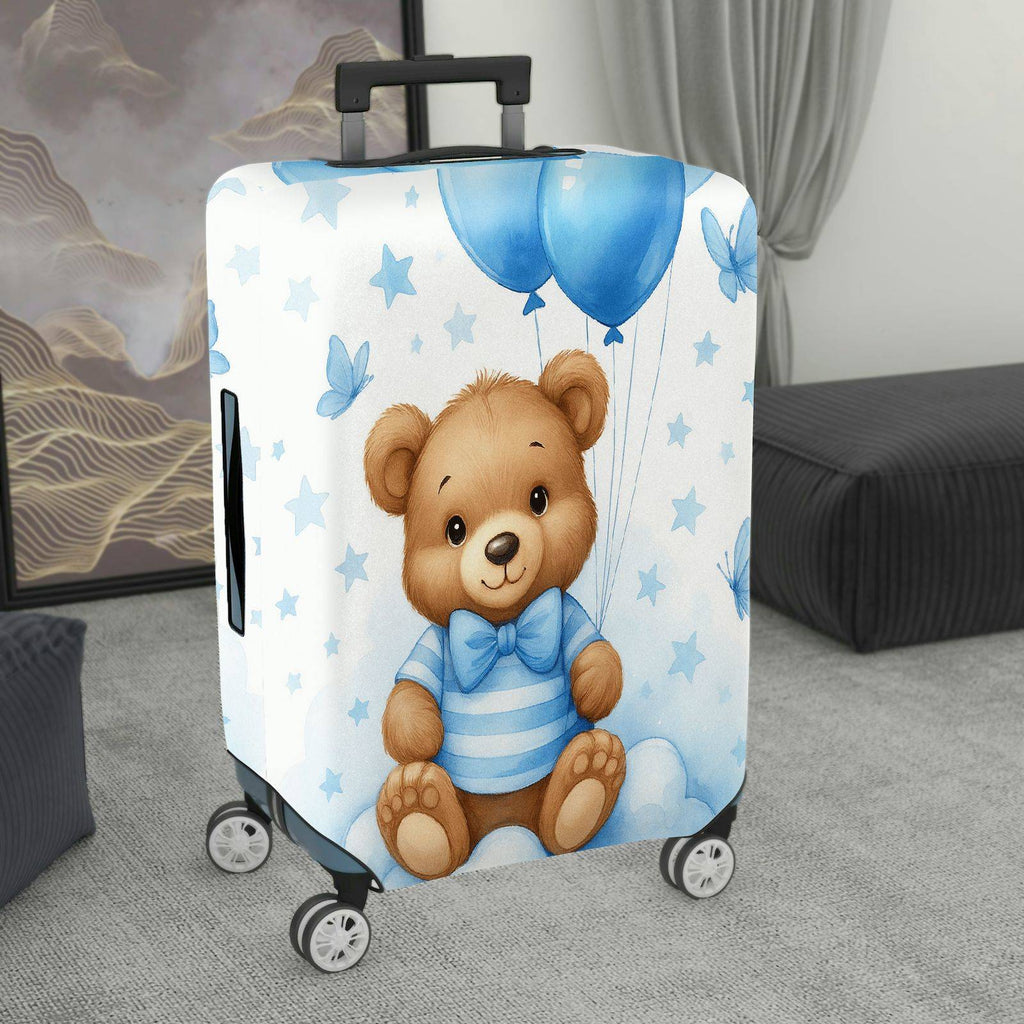 1-Piece Cute Bear Blue Balloon Stars Clouds Butterfly  Suitcase Luggage Cover, Stretch Protective Sleeve