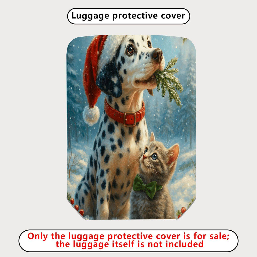 1-Piece Dalmatian Winter Cat Christmas Holiday Animal  Suitcase Luggage Cover, Stretch Protective Sleeve