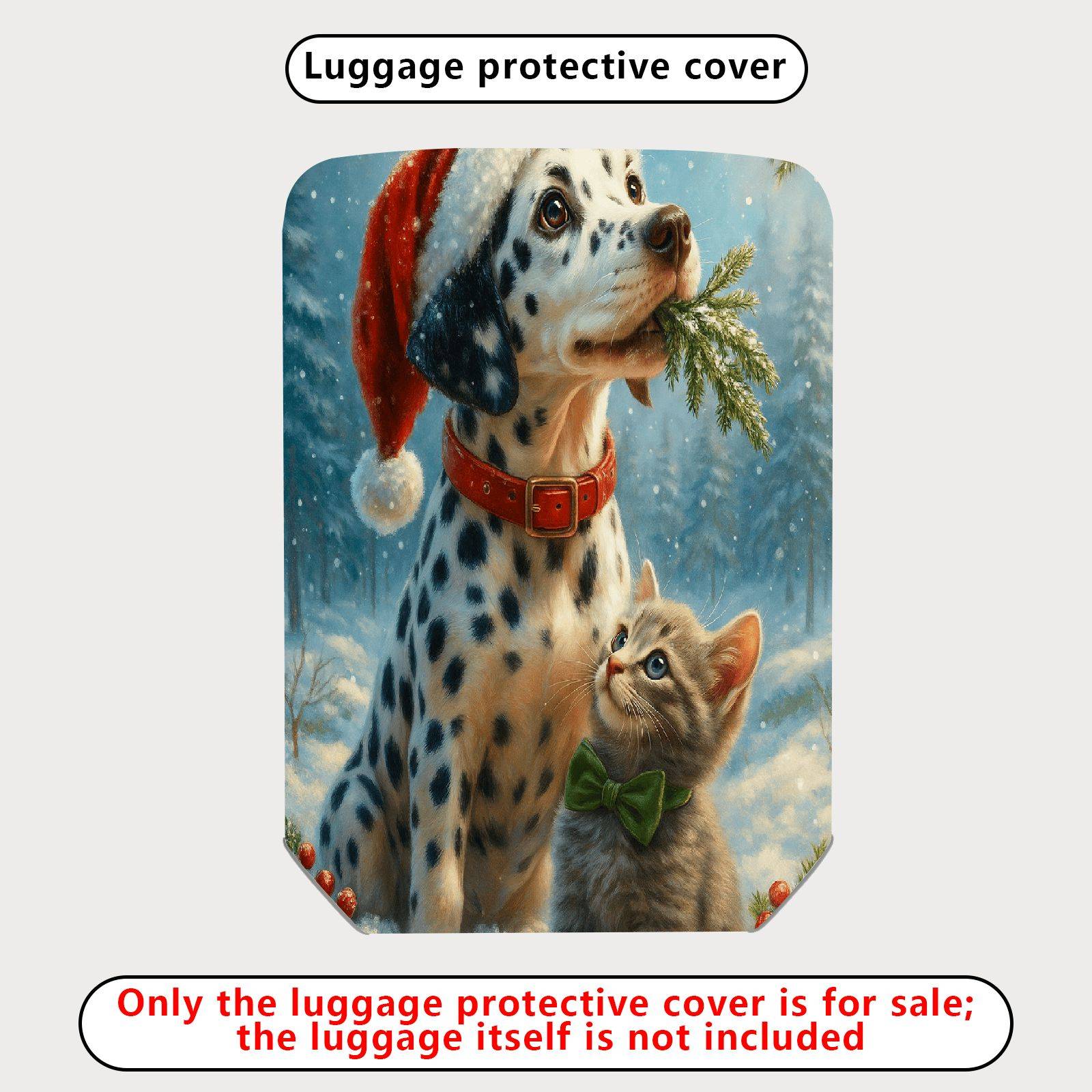 1-Piece Dalmatian Winter Cat Christmas Holiday Animal  Suitcase Luggage Cover, Stretch Protective Sleeve