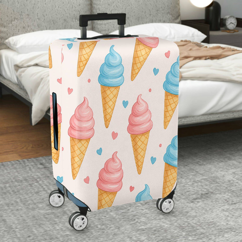 1-Piece Ice Cream Cone Heart Pattern Pastel Pink Blue Travel  Suitcase Luggage Cover, Stretch Protective Sleeve