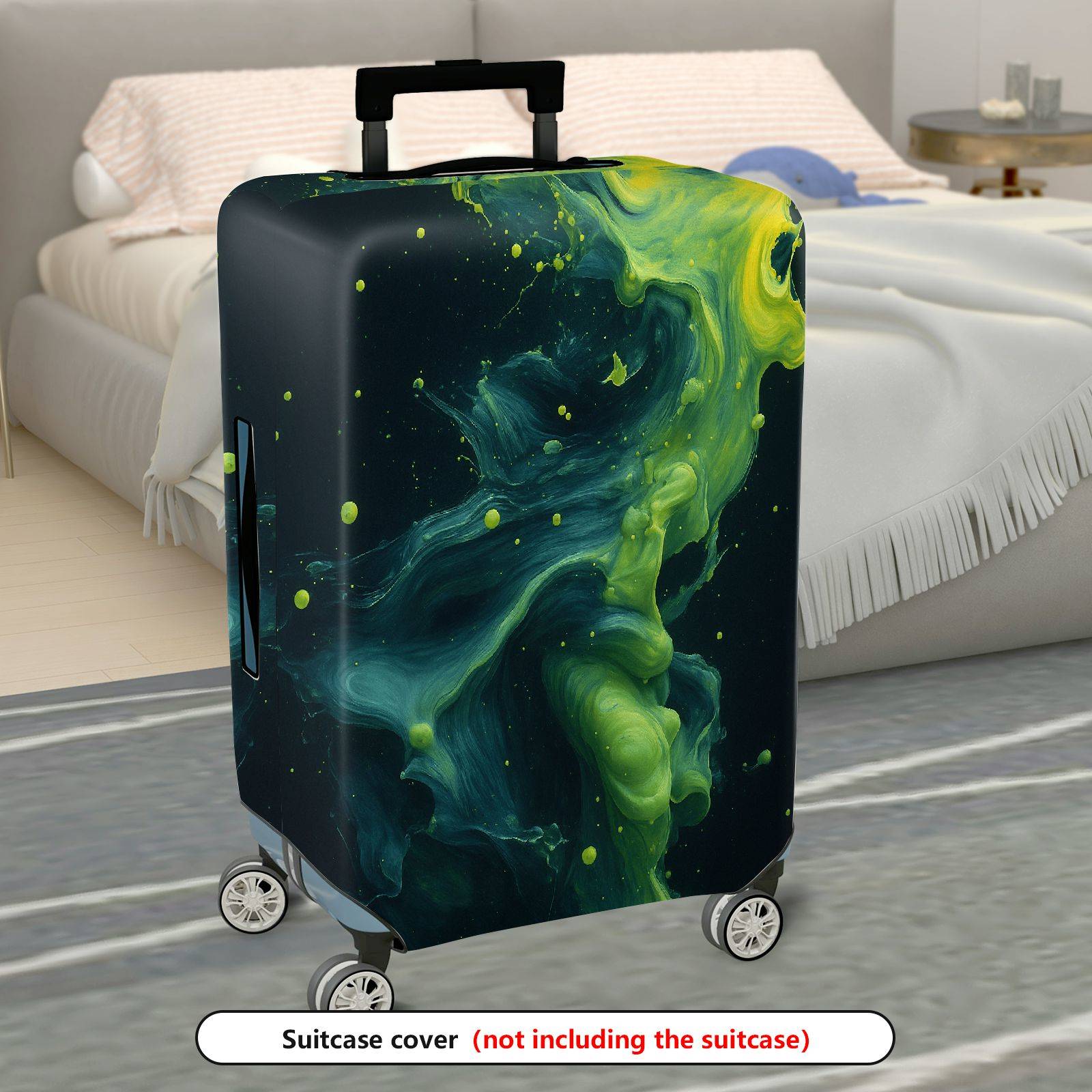 1-Piece Abstract Swirl Splash Green Black Artistic  Suitcase Luggage Cover, Stretch Protective Sleeve