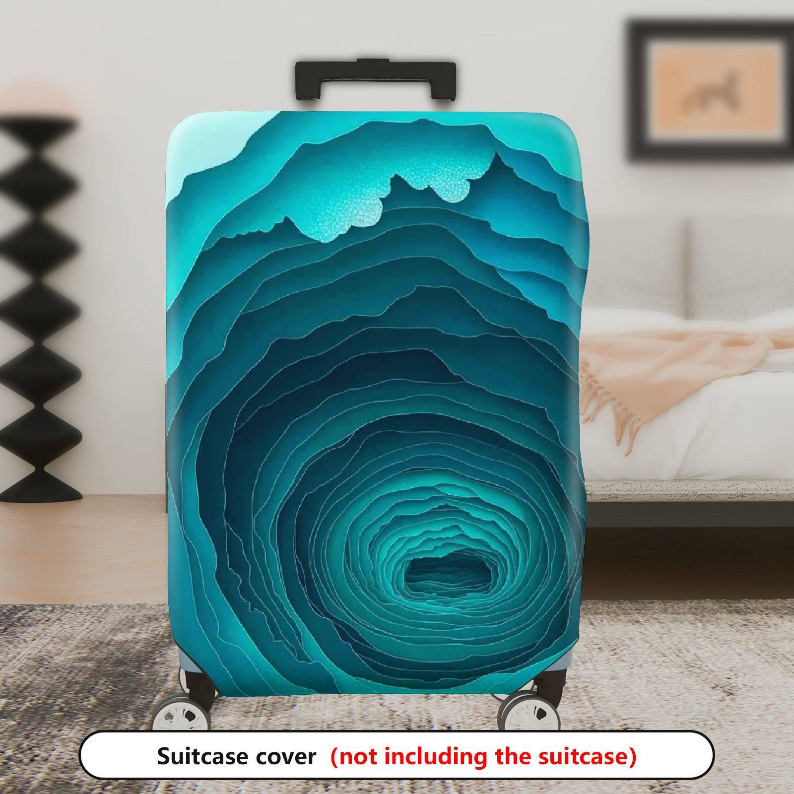 1-Piece Abstract Oceanic Turquoise Layered Depth  Suitcase Luggage Cover, Stretch Protective Sleeve