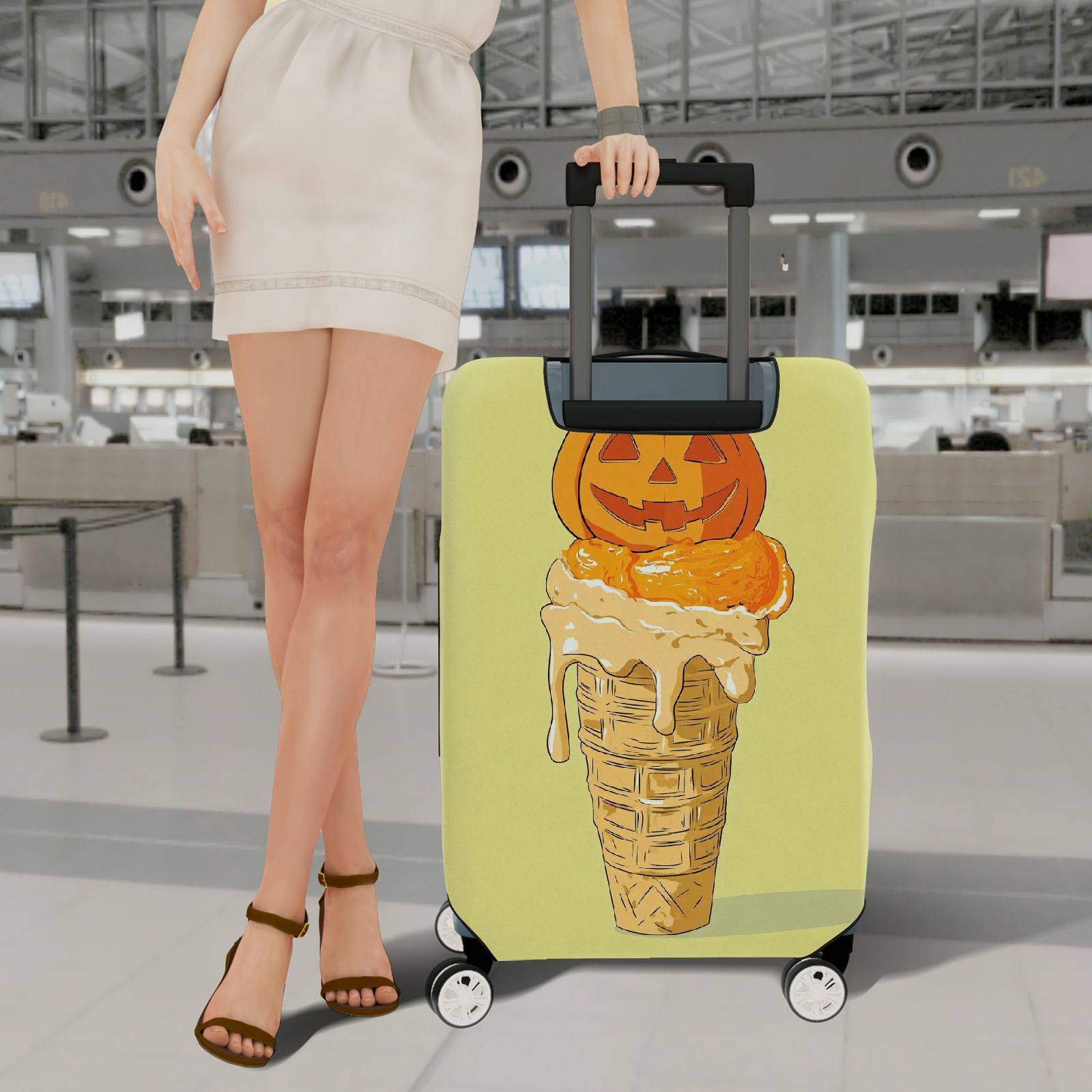 1-Piece Pumpkin Ice Cream Cone Halloween Holiday Decorative Travel  Suitcase Luggage Cover, Stretch Protective Sleeve