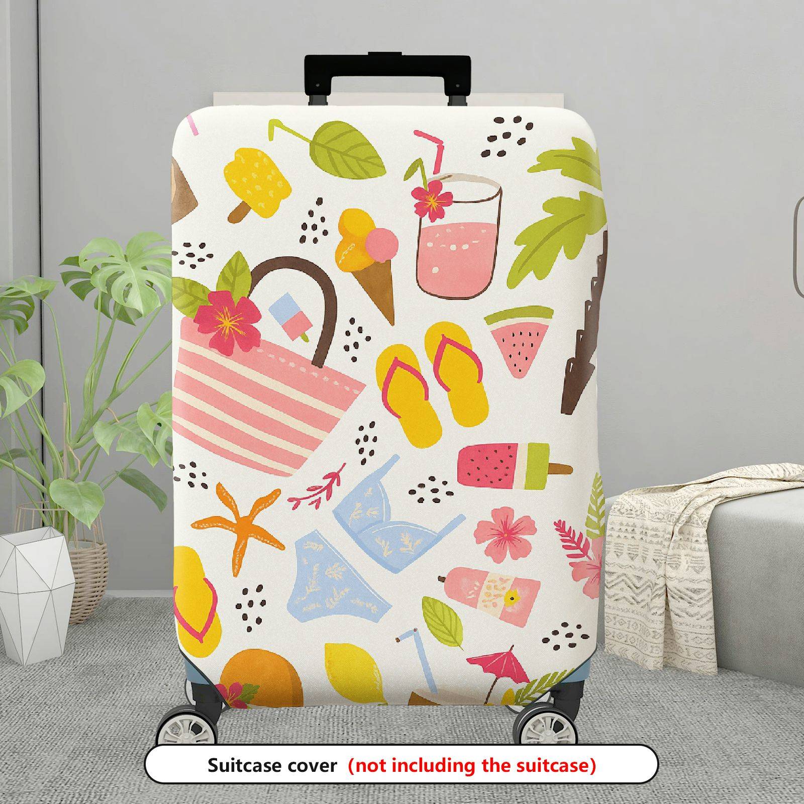 1-Piece Summer Beach Tropical Holiday Vacation Colorful Fun  Suitcase Luggage Cover, Stretch Protective Sleeve