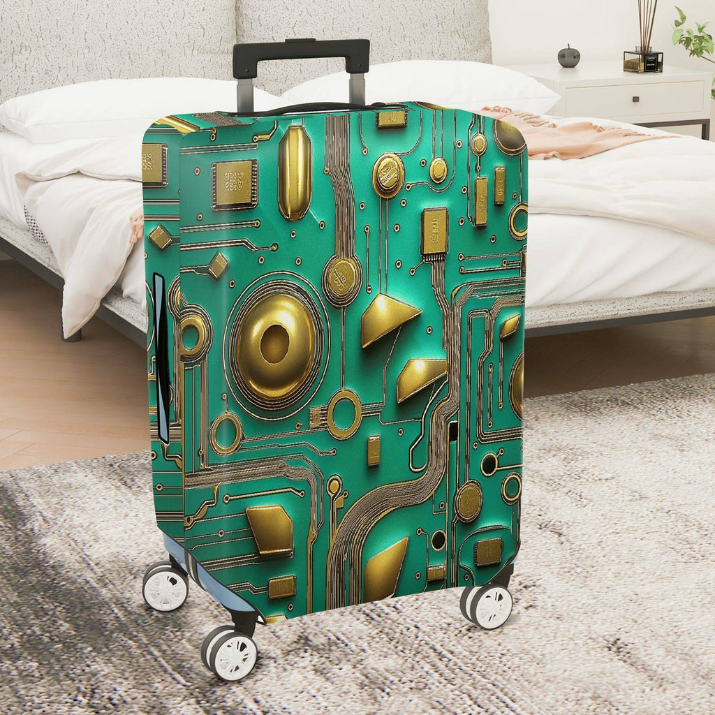 1-Piece Abstract Geometric Gold Circuitry Futuristic Art  Suitcase Luggage Cover, Stretch Protective Sleeve