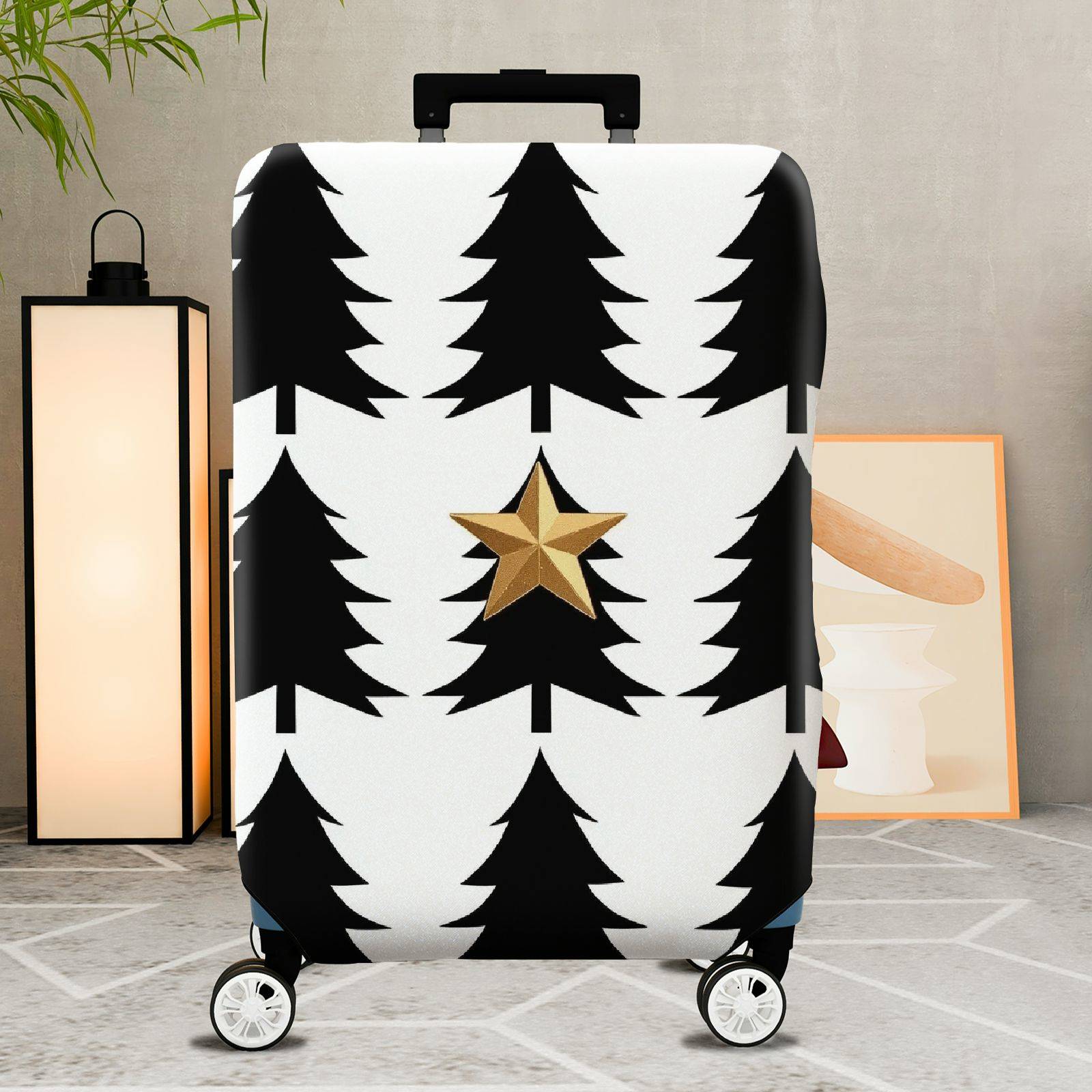 1-Piece Christmas Tree Star Holiday Festive Luggage  Suitcase Luggage Cover, Stretch Protective Sleeve