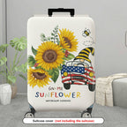 1-Piece Sunflower American Flag Gnome Car Artistic Travel Design  Suitcase Luggage Cover, Stretch Protective Sleeve