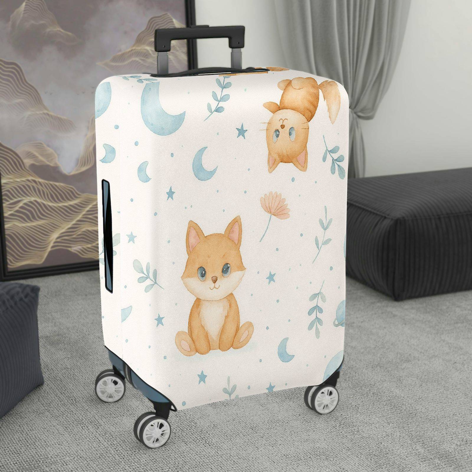 1-Piece Cute Fox Star Moon Floral Sky  Suitcase Luggage Cover, Stretch Protective Sleeve