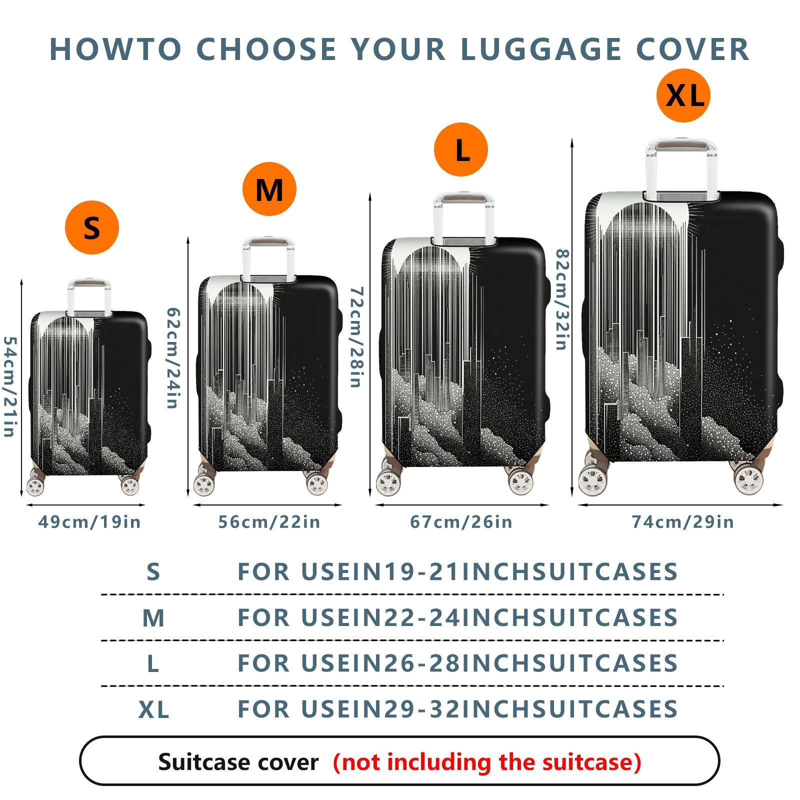 1-Piece Black White Abstract Geometric Futuristic Minimalistic  Suitcase Luggage Cover, Stretch Protective Sleeve