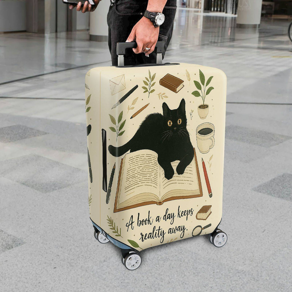 1-Piece Black Cat Book Plant Coffee Pen Artistic Vintage  Suitcase Luggage Cover, Stretch Protective Sleeve