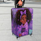 1-Piece Purple  Heart Teddy Bow Girl  Suitcase Luggage Cover, Stretch Protective Sleeve