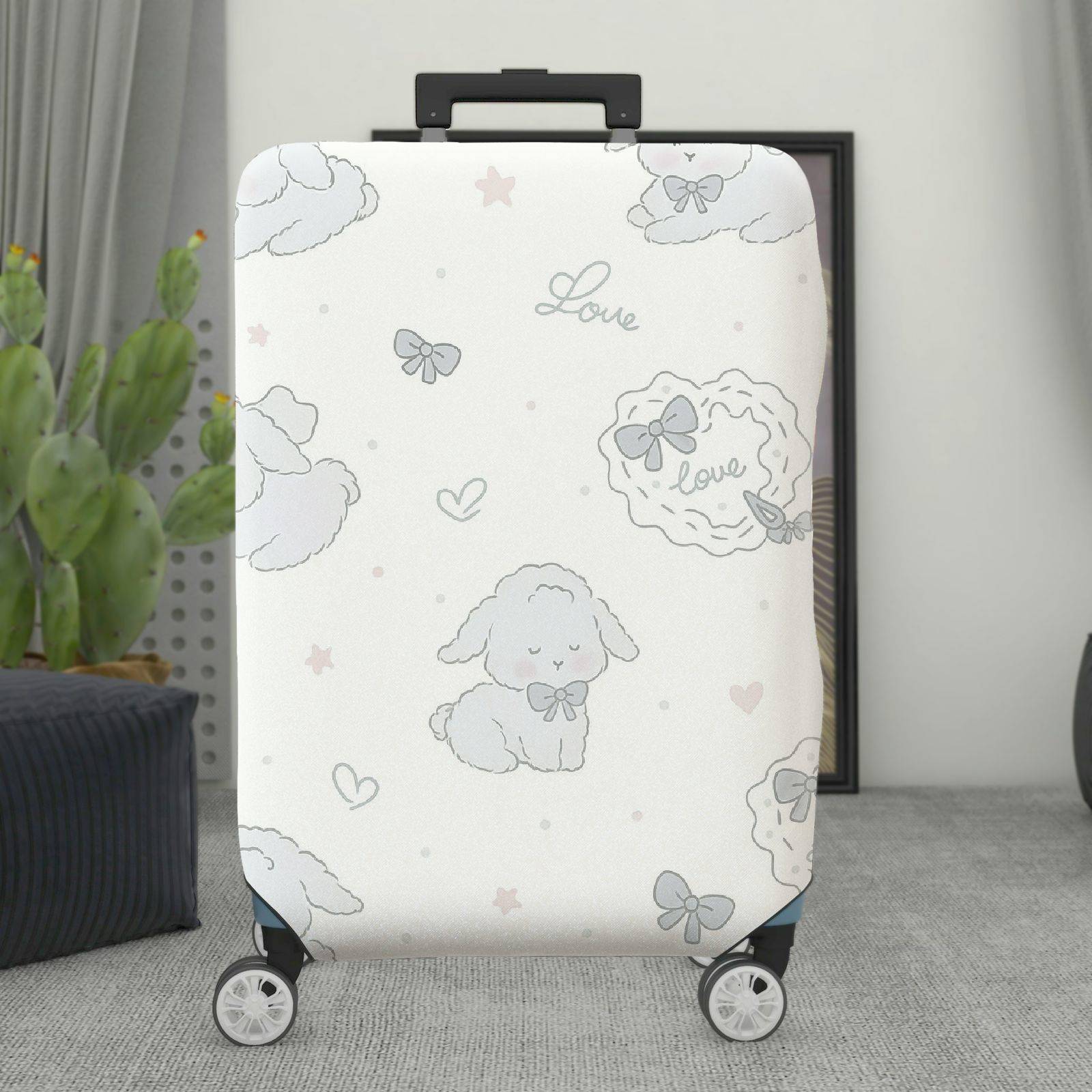 1-Piece Cute Pastel Sheep Bow Heart Star  Suitcase Luggage Cover, Stretch Protective Sleeve