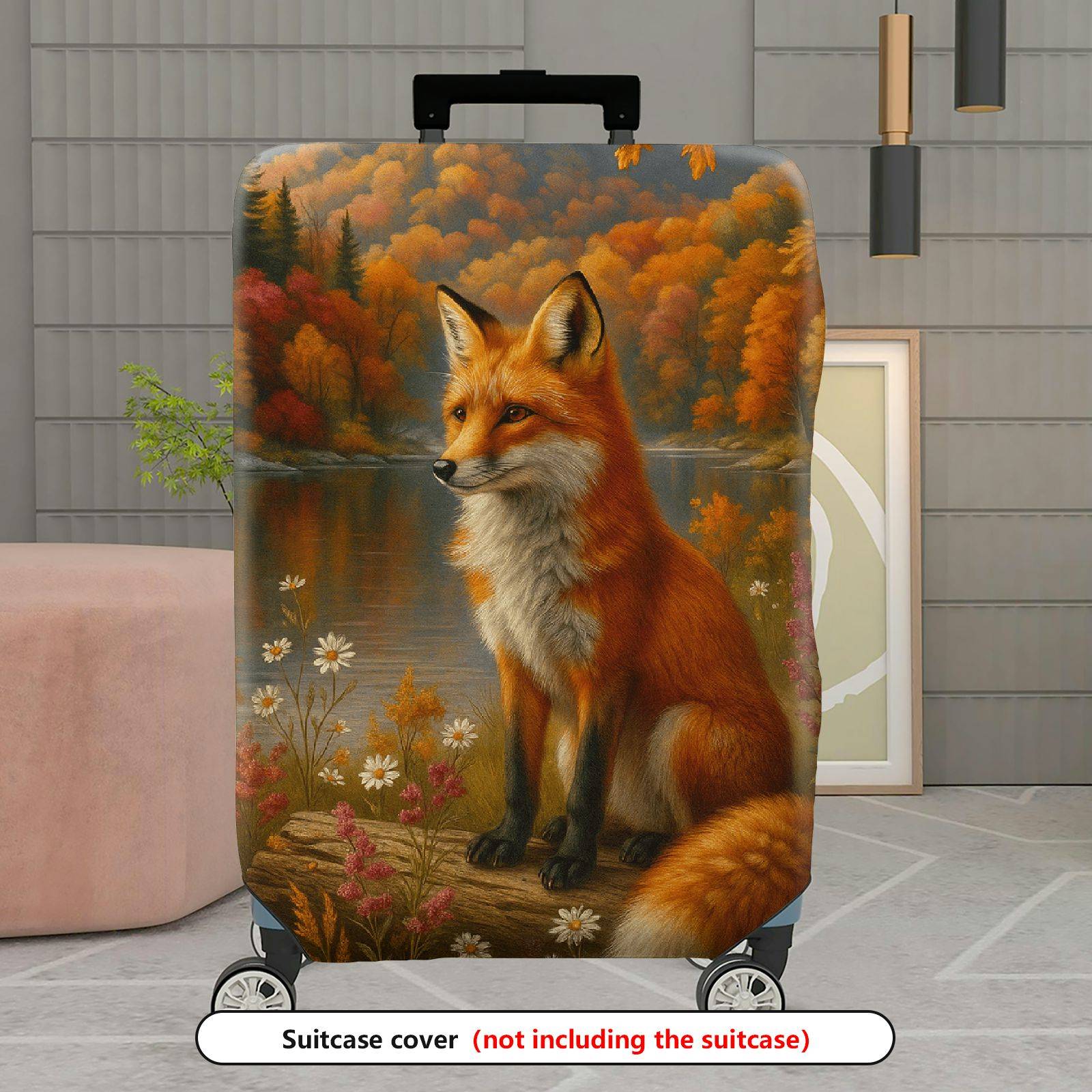 1-Piece Autumn Forest Fox Nature Landscape Artistic  Suitcase Luggage Cover, Stretch Protective Sleeve