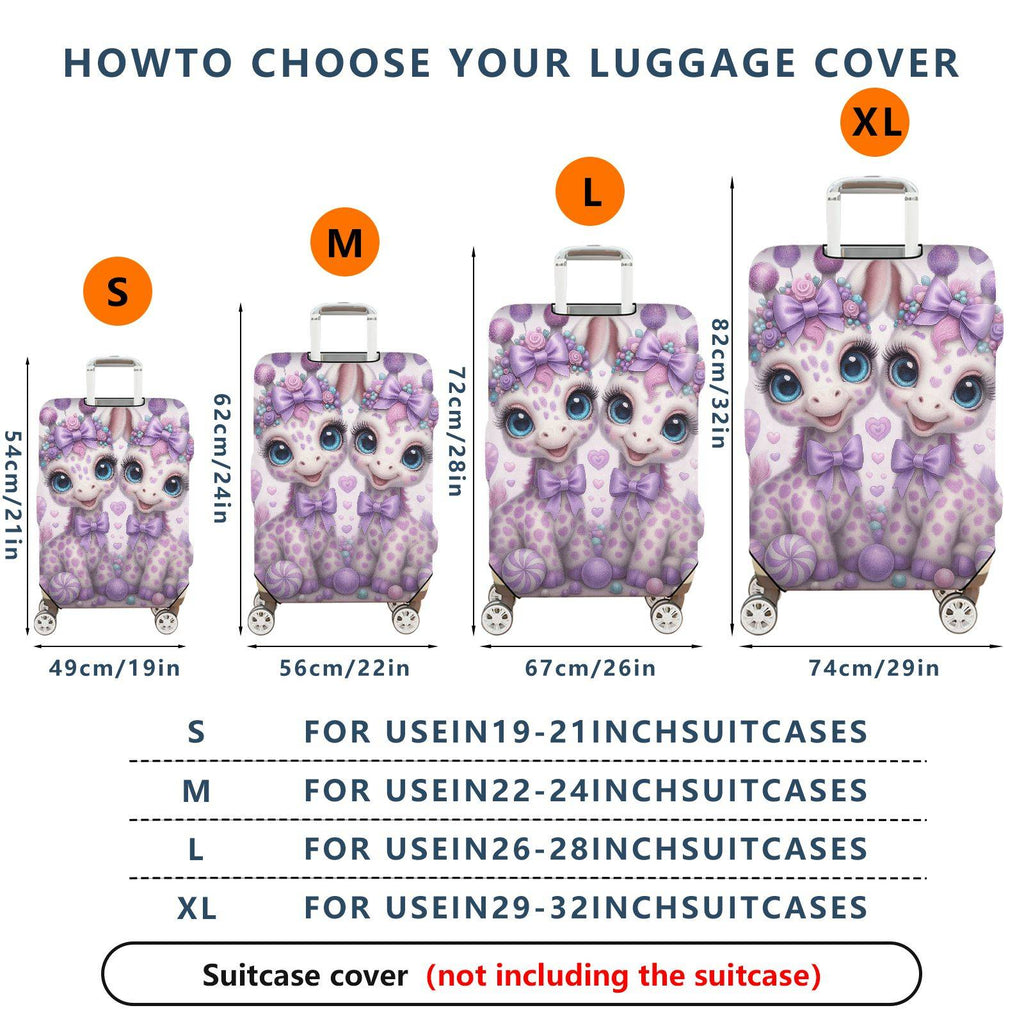 1-Piece Cute Giraffe Purple Bow Heart Candy Fantasy Animal  Suitcase Luggage Cover, Stretch Protective Sleeve