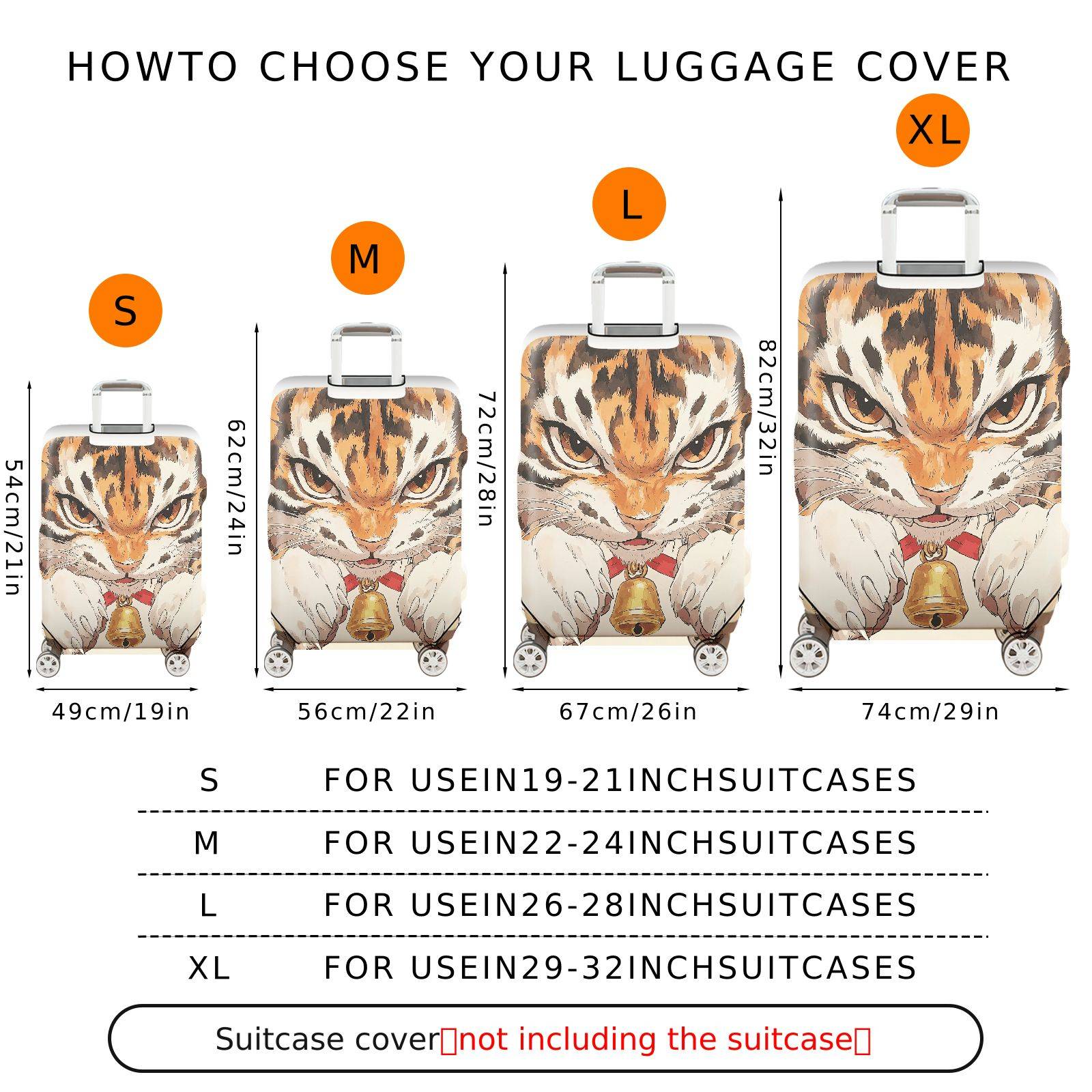 1-Piece Animal Tiger Pattern Protector Bells Ears Whiskers  Suitcase Luggage Cover, Stretch Protective Sleeve