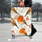 1-Piece Robin Bird Floral Berry Nature Christmas  Suitcase Luggage Cover, Stretch Protective Sleeve