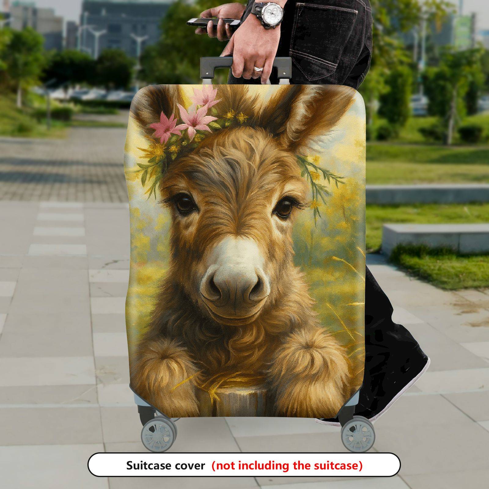 1-Piece Animal Floral Rustic Pastoral Donkey  Suitcase Luggage Cover, Stretch Protective Sleeve