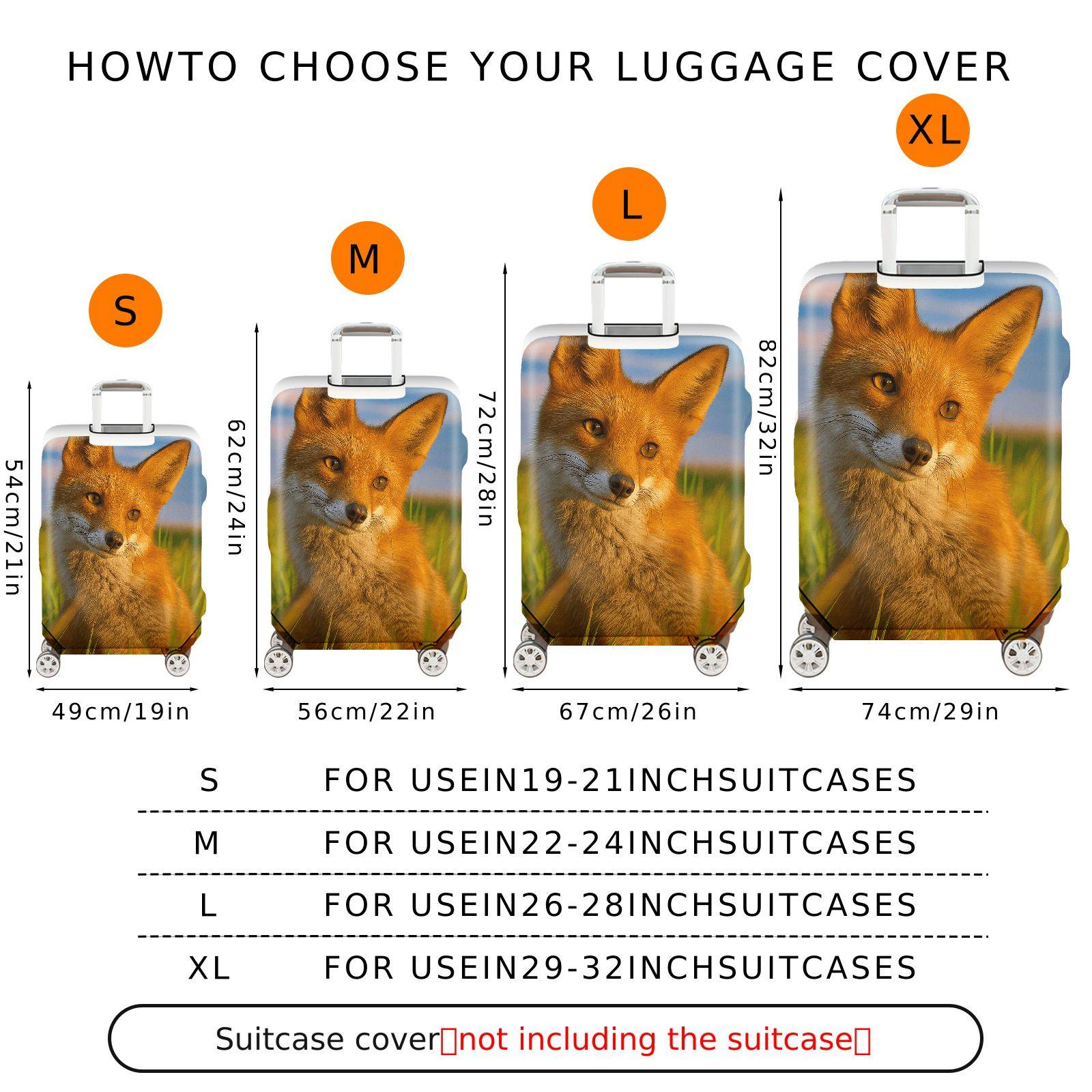 1-Piece Animal Nature Sunset Fox Wildlife  Suitcase Luggage Cover, Stretch Protective Sleeve