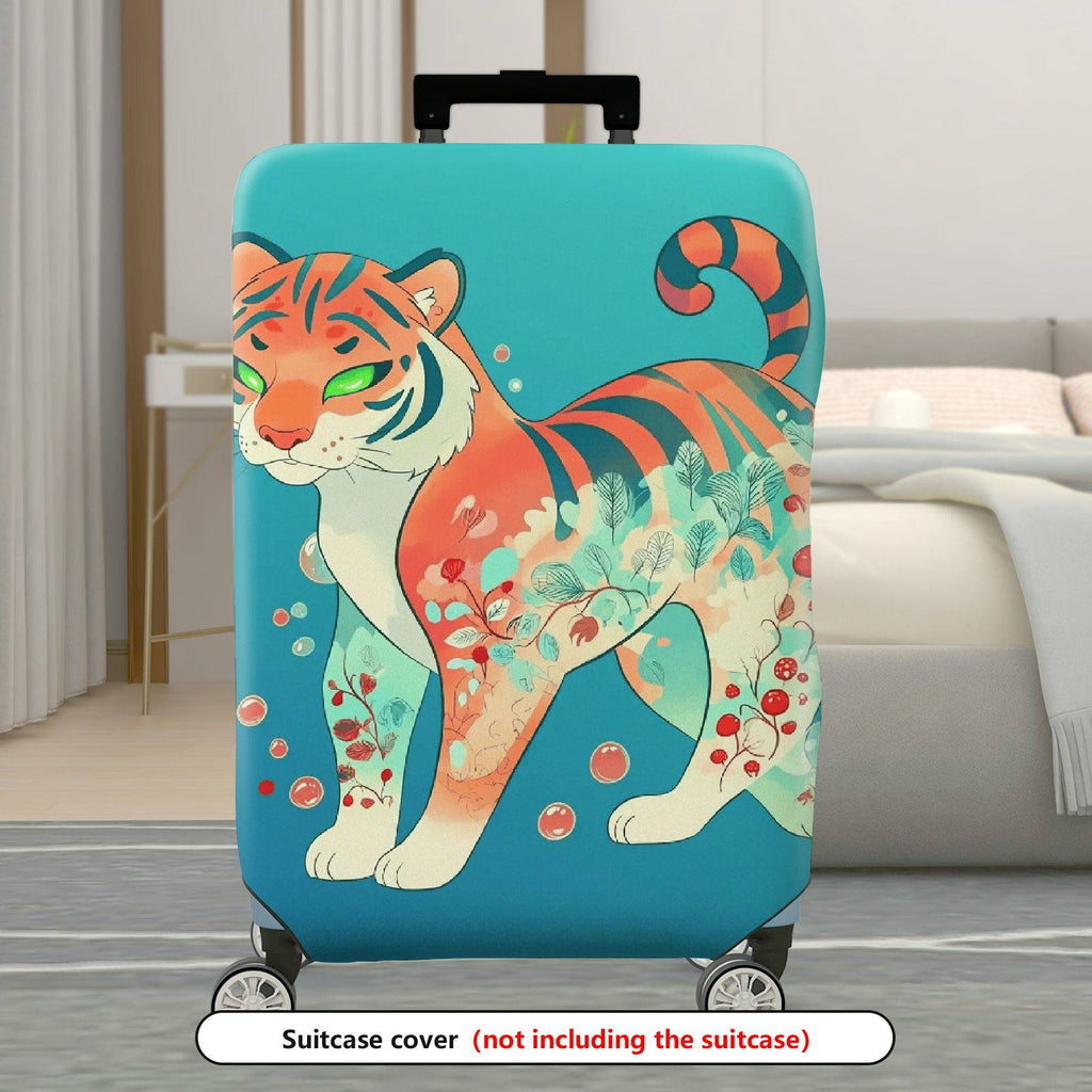 1-Piece Tiger Floral Artistic Colorful Eye-catching Unique  Suitcase Luggage Cover, Stretch Protective Sleeve