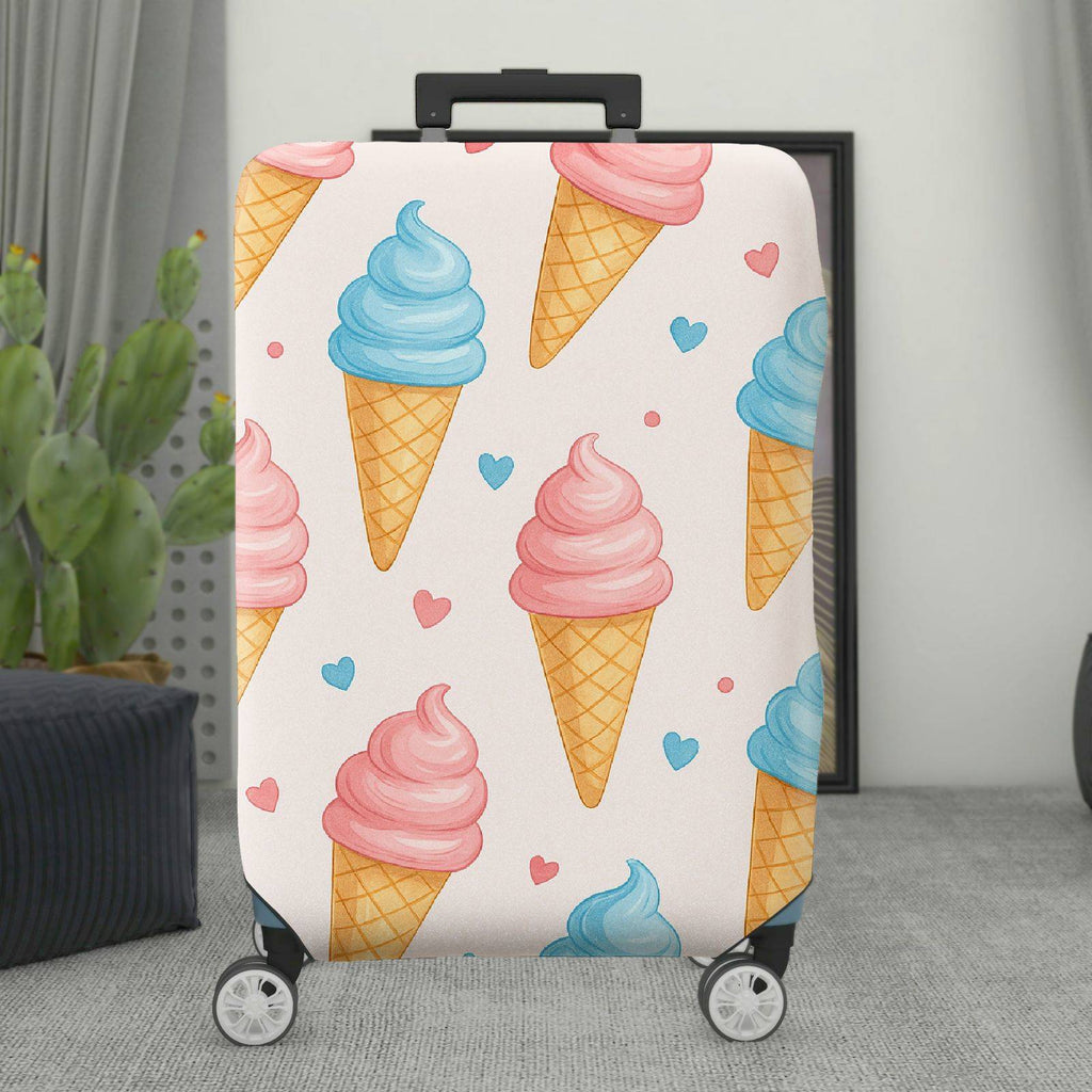 1-Piece Ice Cream Cone Heart Pattern Pastel Pink Blue Travel  Suitcase Luggage Cover, Stretch Protective Sleeve