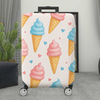 1-Piece Ice Cream Cone Heart Pattern Pastel Pink Blue Travel  Suitcase Luggage Cover, Stretch Protective Sleeve