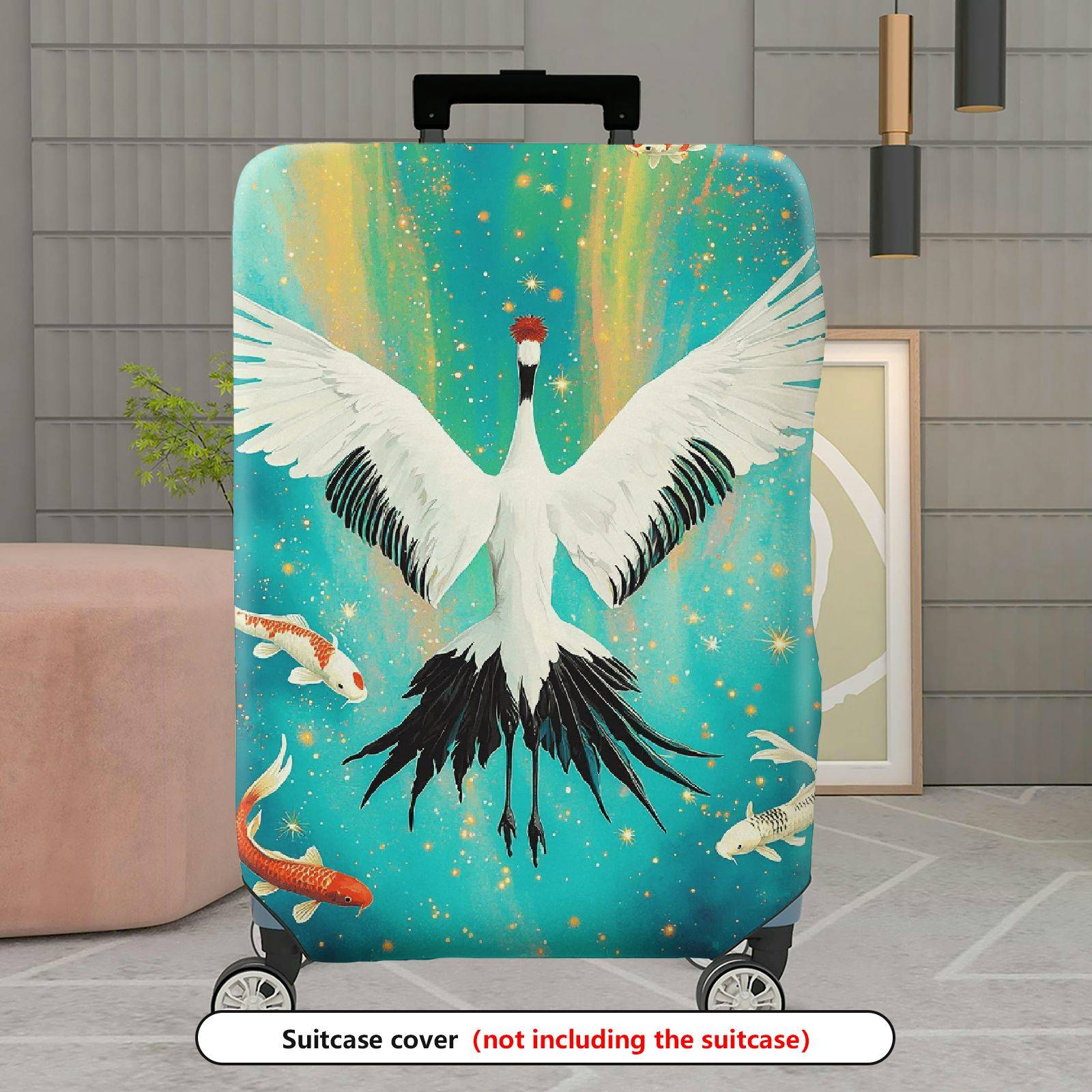 1-Piece Crane Fish Starry Sky Colorful Artistic Nature  Suitcase Luggage Cover, Stretch Protective Sleeve