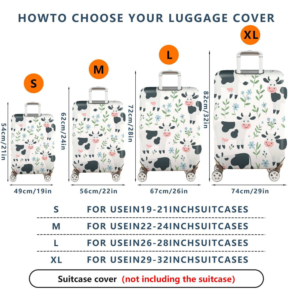 1-Piece Cow Floral  Cute Happy Elegant  Suitcase Luggage Cover, Stretch Protective Sleeve