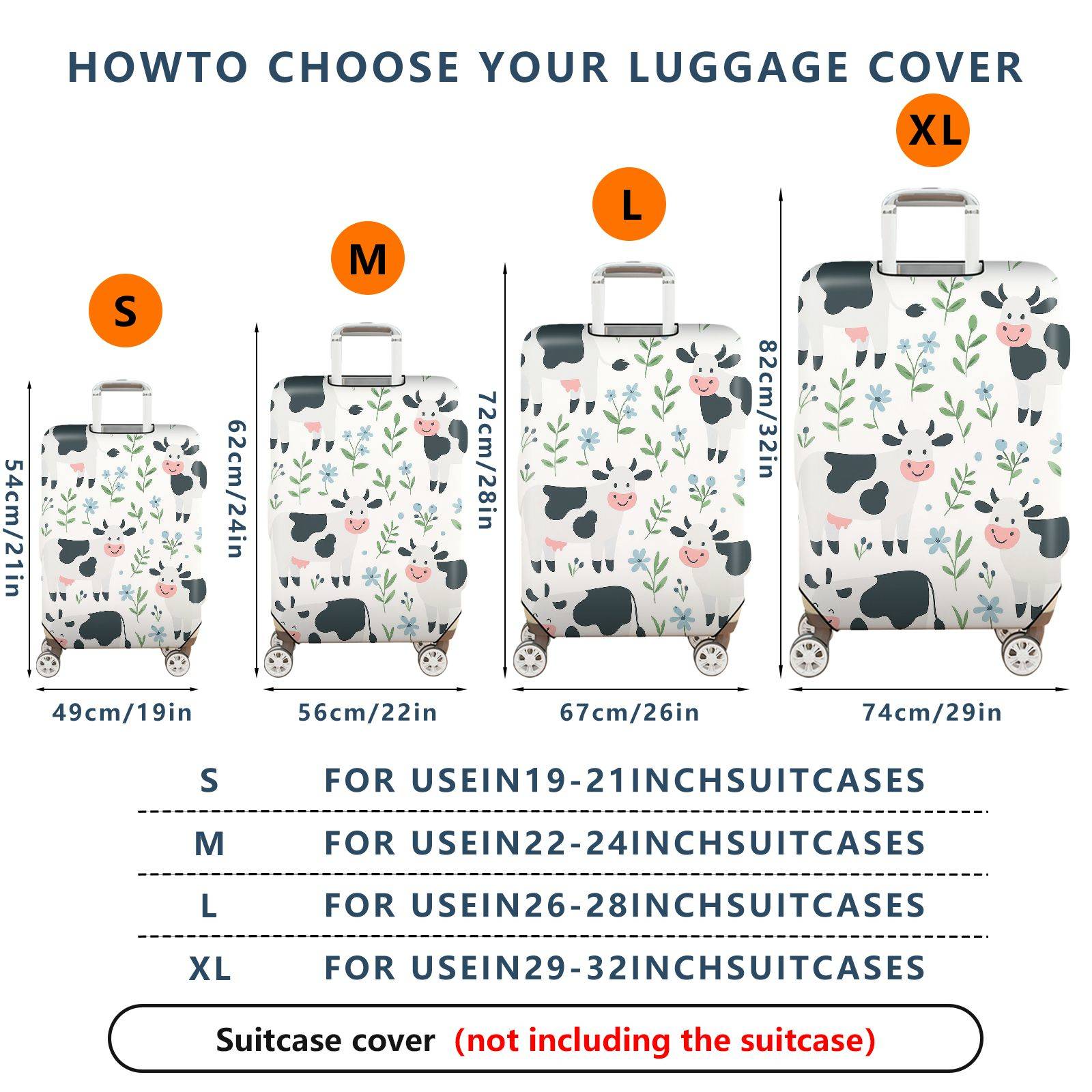 1-Piece Cow Floral  Cute Happy Elegant  Suitcase Luggage Cover, Stretch Protective Sleeve