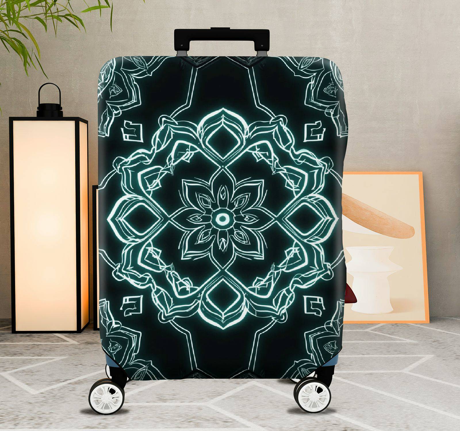 1-Piece Floral Mandala Geometric Pattern  Art  Suitcase Luggage Cover, Stretch Protective Sleeve