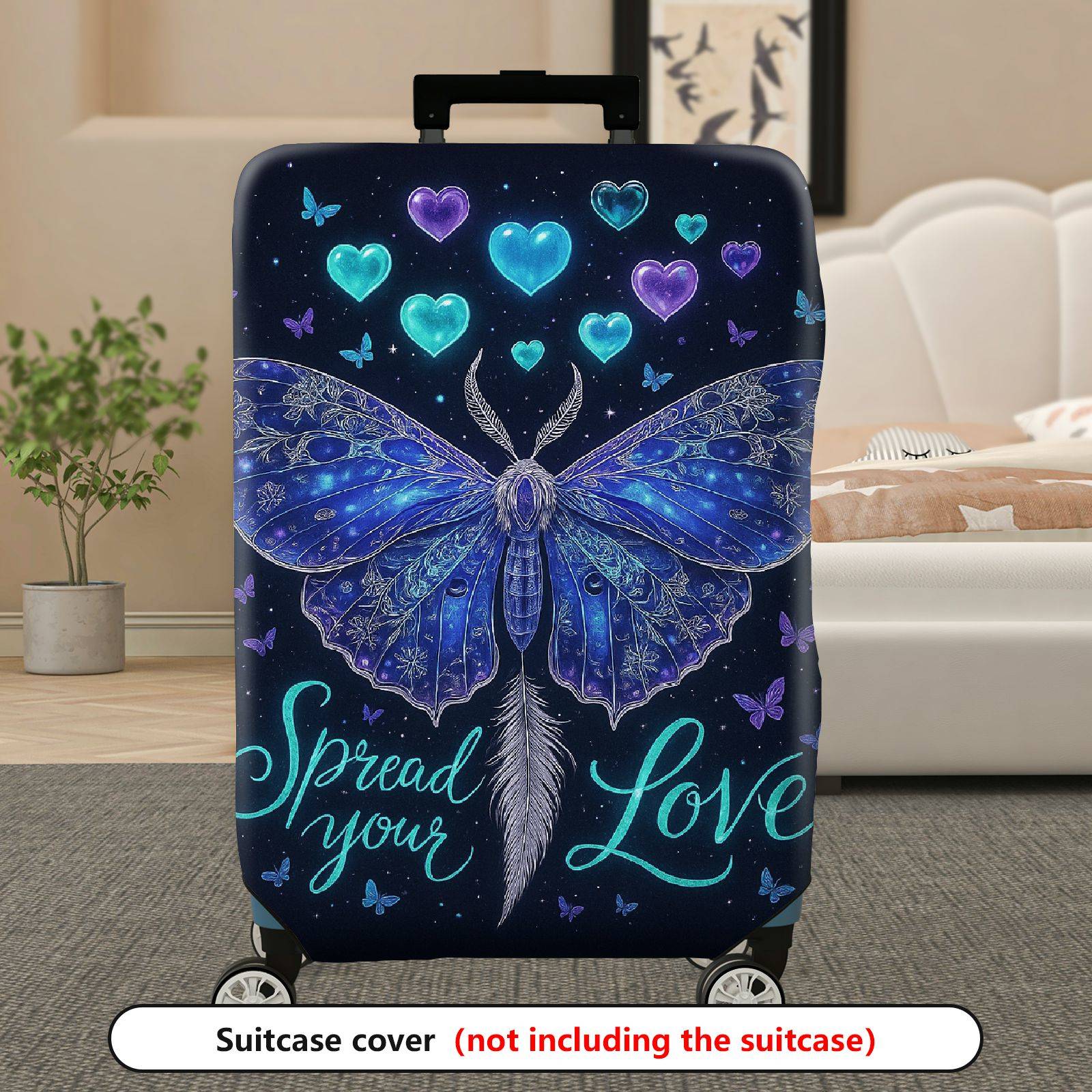 1-Piece Butterfly Heart Starry Blue Love Cosmic  Suitcase Luggage Cover, Stretch Protective Sleeve