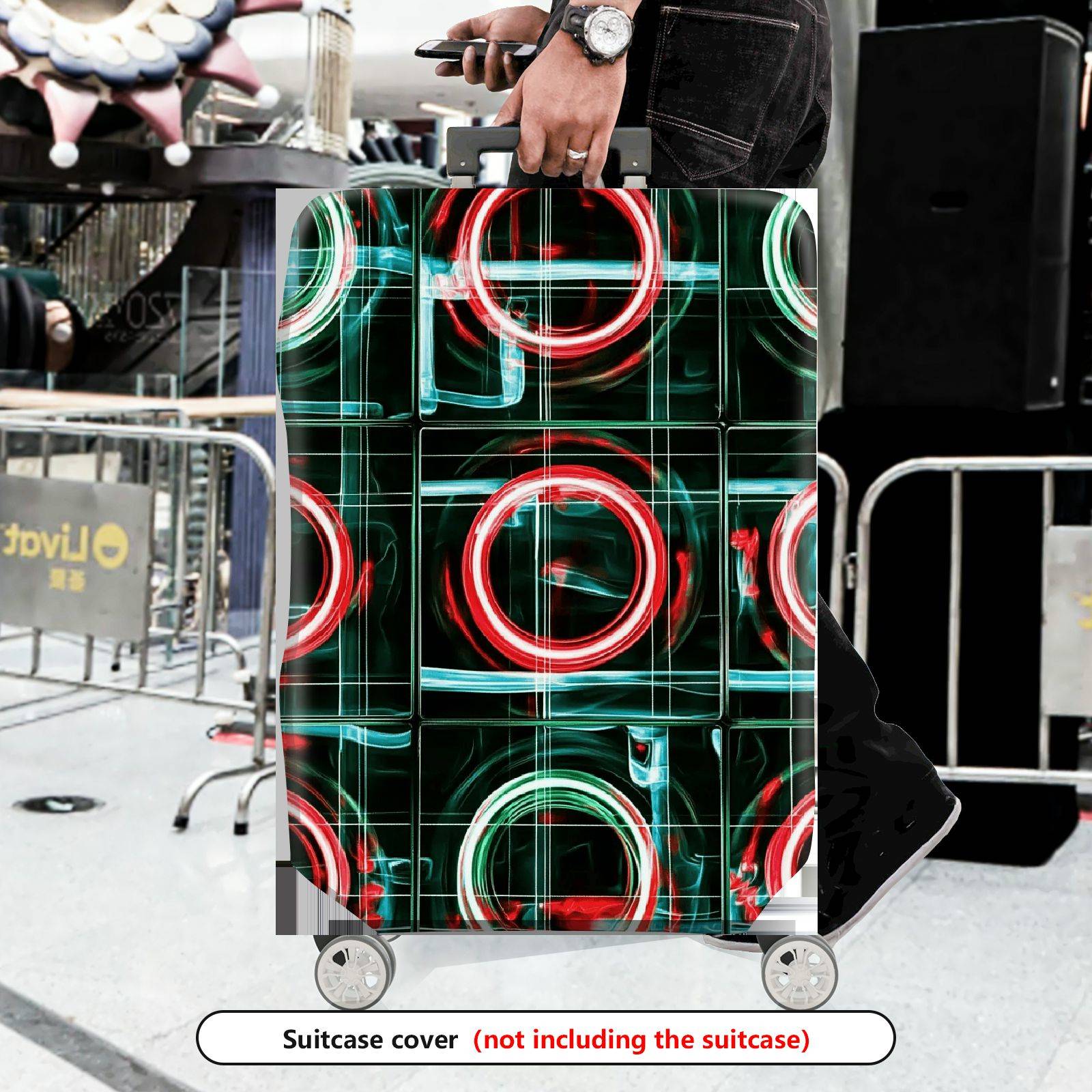 1-Piece Futuristic Geometric  Abstract Retro Modern  Suitcase Luggage Cover, Stretch Protective Sleeve