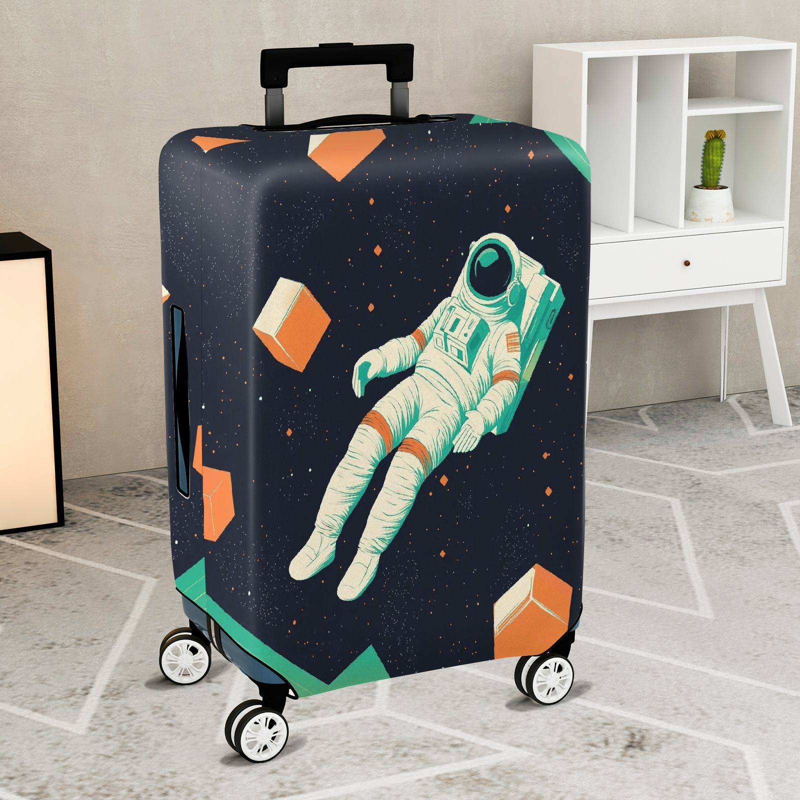 1-Piece Astronaut Space Galaxy Cosmic Floating Cubes  Suitcase Luggage Cover, Stretch Protective Sleeve