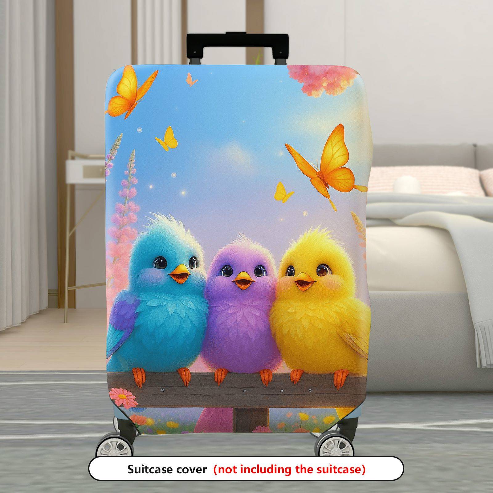 1-Piece Cute Birds Floral Sky Butterfly Colorful  Suitcase Luggage Cover, Stretch Protective Sleeve