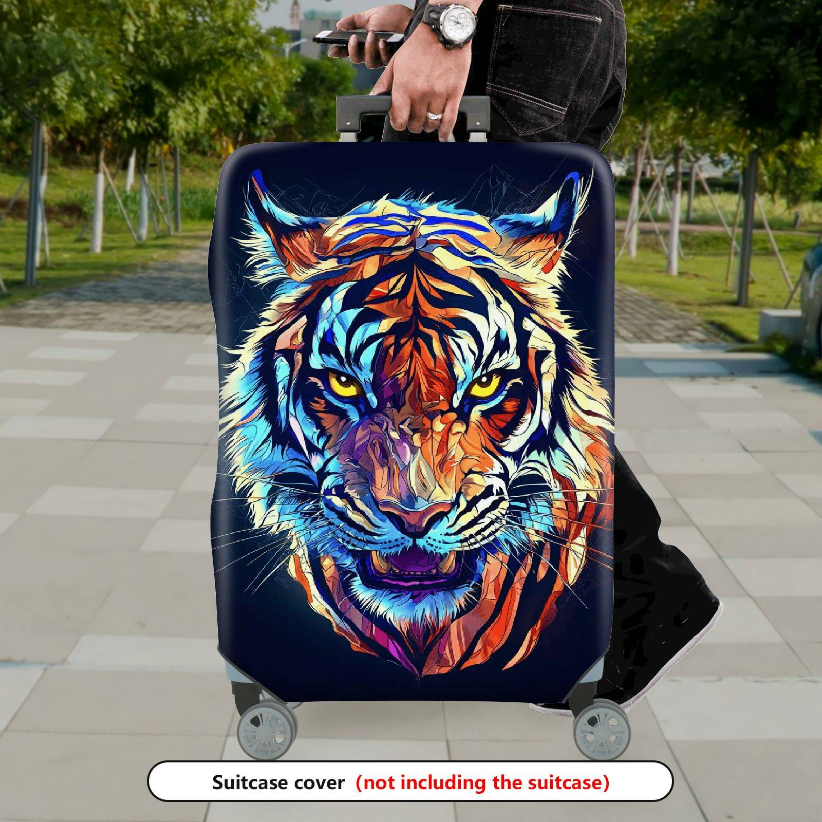 1-Piece Animal Tiger Colorful Vivid Artistic Graphic  Suitcase Luggage Cover, Stretch Protective Sleeve