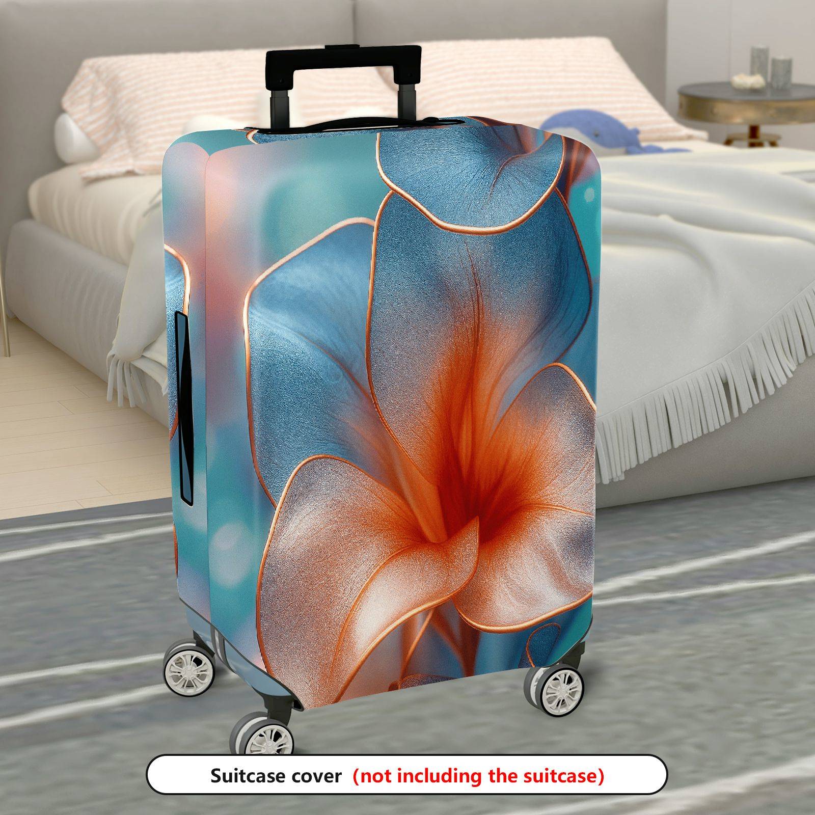 1-Piece Abstract Floral Blue Orange Artistic Luggage  Suitcase Luggage Cover, Stretch Protective Sleeve