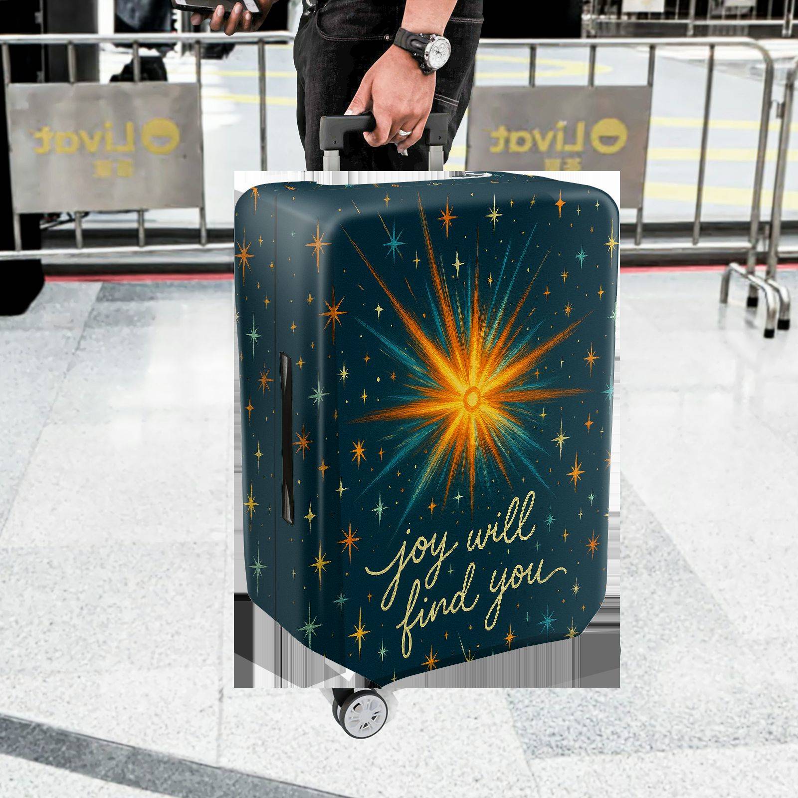1-Piece Joyful Starburst Inspirational Cosmic Positive Quote Galaxy  Suitcase Luggage Cover, Stretch Protective Sleeve