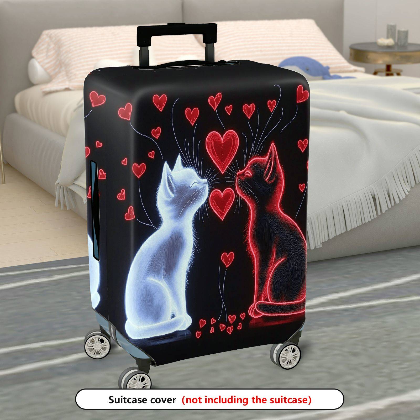 1-Piece Cat Heart Romantic Artistic Stylish  Suitcase Luggage Cover, Stretch Protective Sleeve