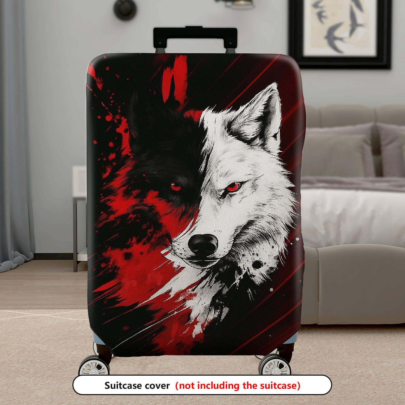 1-Piece Red Black Wolf Animal Abstract Stylish Cool Artistic  Suitcase Luggage Cover, Stretch Protective Sleeve