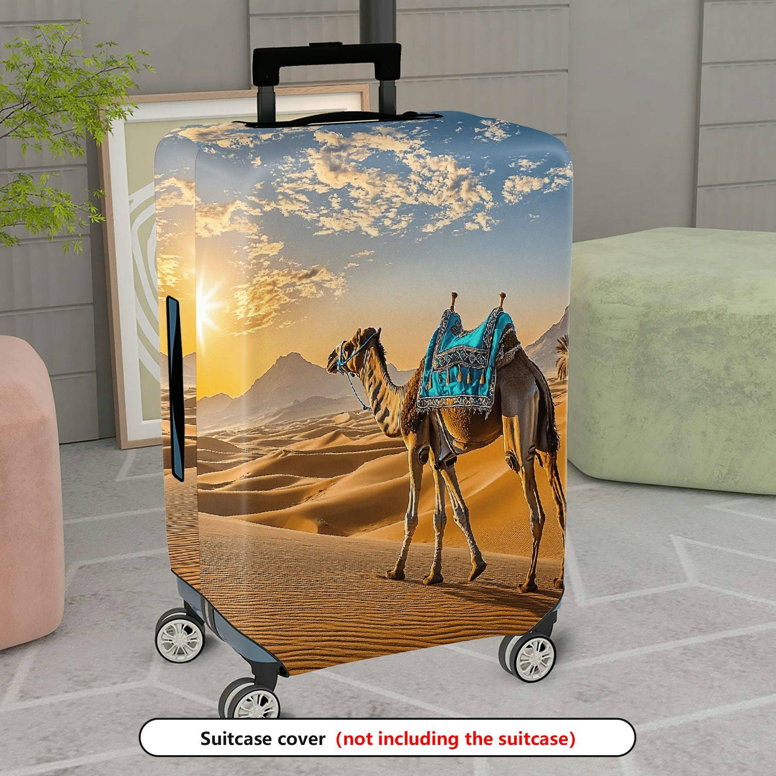 1-Piece Desert Camel Sunset Scenic Nature Artistic  Suitcase Luggage Cover, Stretch Protective Sleeve