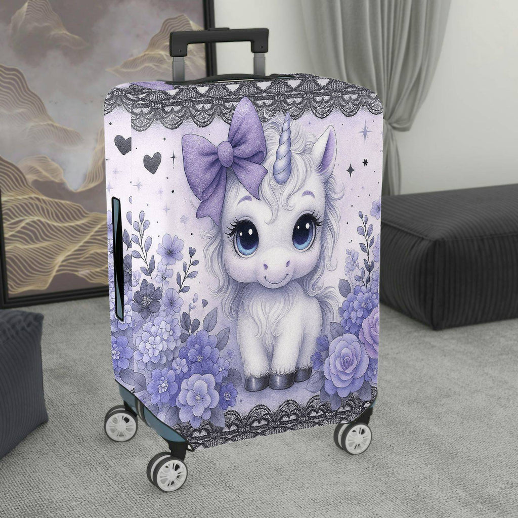 1-Piece Cute Pastel Unicorn Floral Lace Heart  Suitcase Luggage Cover, Stretch Protective Sleeve