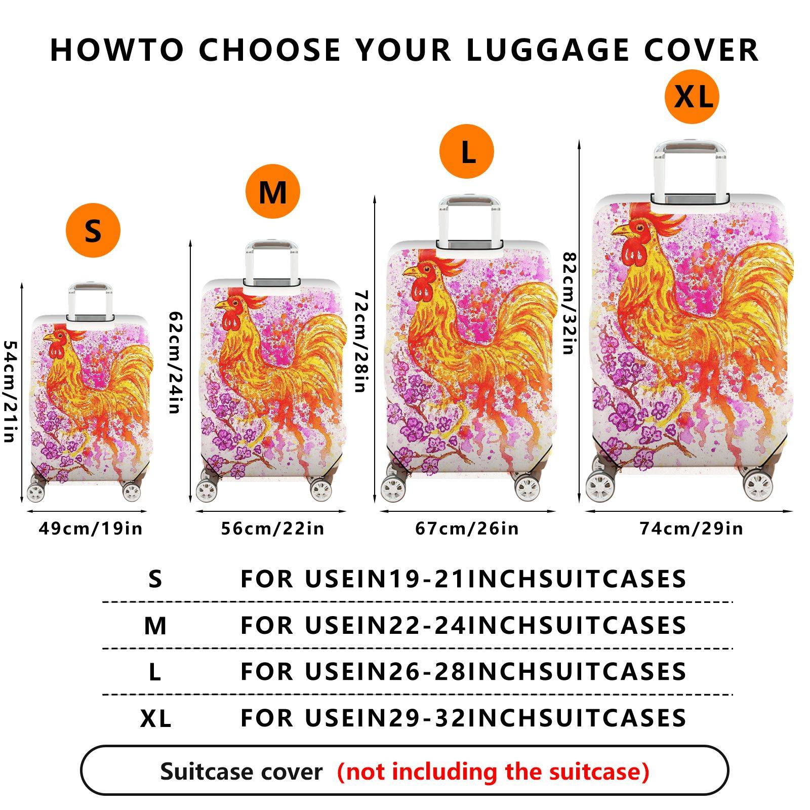 1-Piece Abstract Rooster Floral Art Colorful Travelling Painting  Suitcase Luggage Cover, Stretch Protective Sleeve