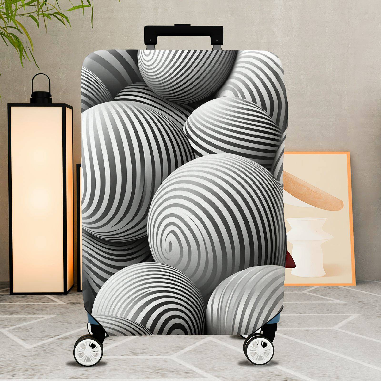 1-Piece Monochrome Striped Abstract Geometric Illusion Artistic  Suitcase Luggage Cover, Stretch Protective Sleeve