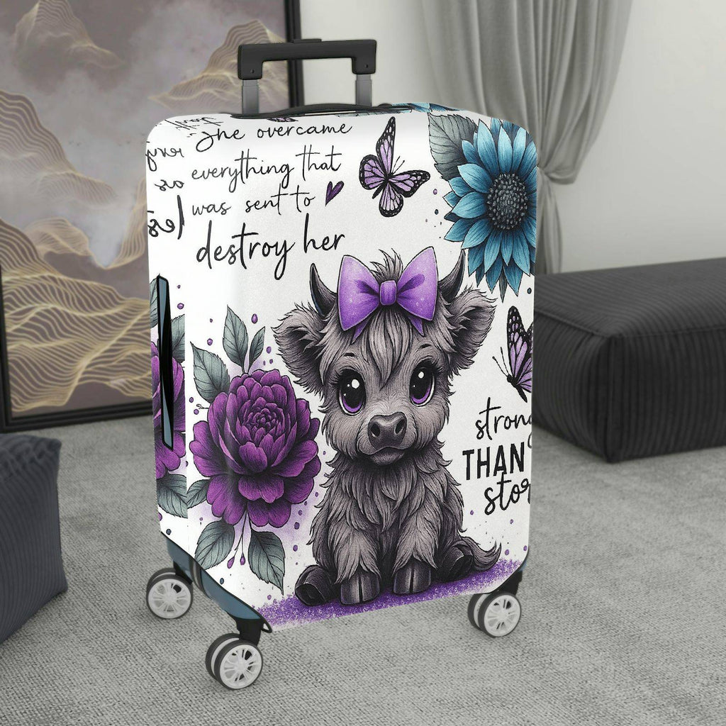 1-Piece Cute Floral Butterfly Cow Feminine Inspirational Quote  Suitcase Luggage Cover, Stretch Protective Sleeve