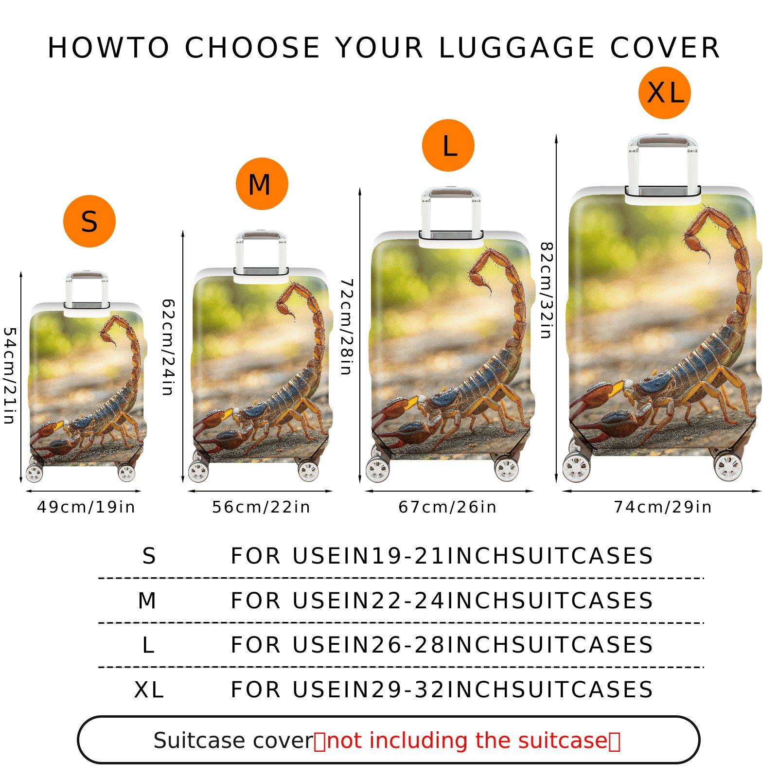 1-Piece Scorpion Nature Wildlife Animal Pattern Artistic Exotic  Suitcase Luggage Cover, Stretch Protective Sleeve
