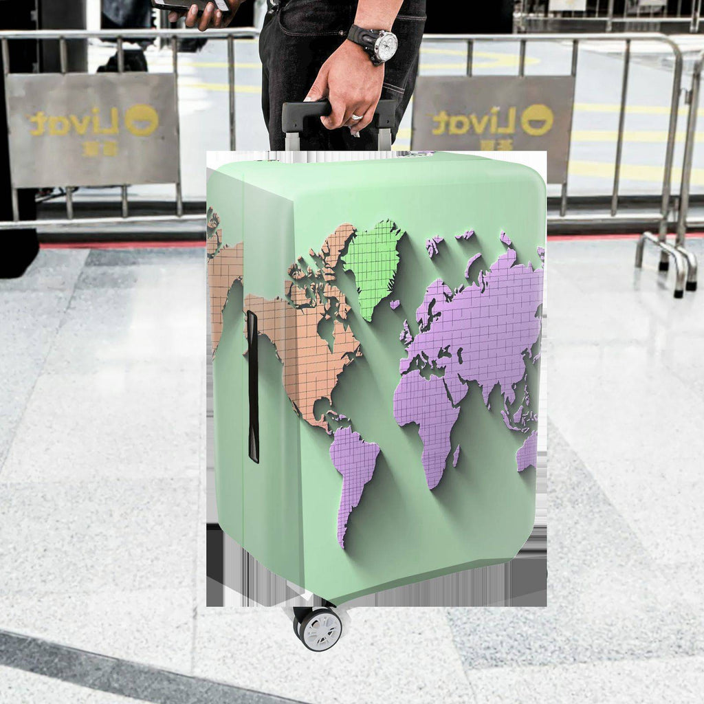 1-Piece World Map Travel Destination Pattern Multicolor Geometric  Suitcase Luggage Cover, Stretch Protective Sleeve