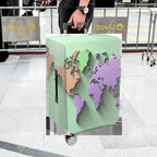 1-Piece World Map Travel Destination Pattern Multicolor Geometric  Suitcase Luggage Cover, Stretch Protective Sleeve