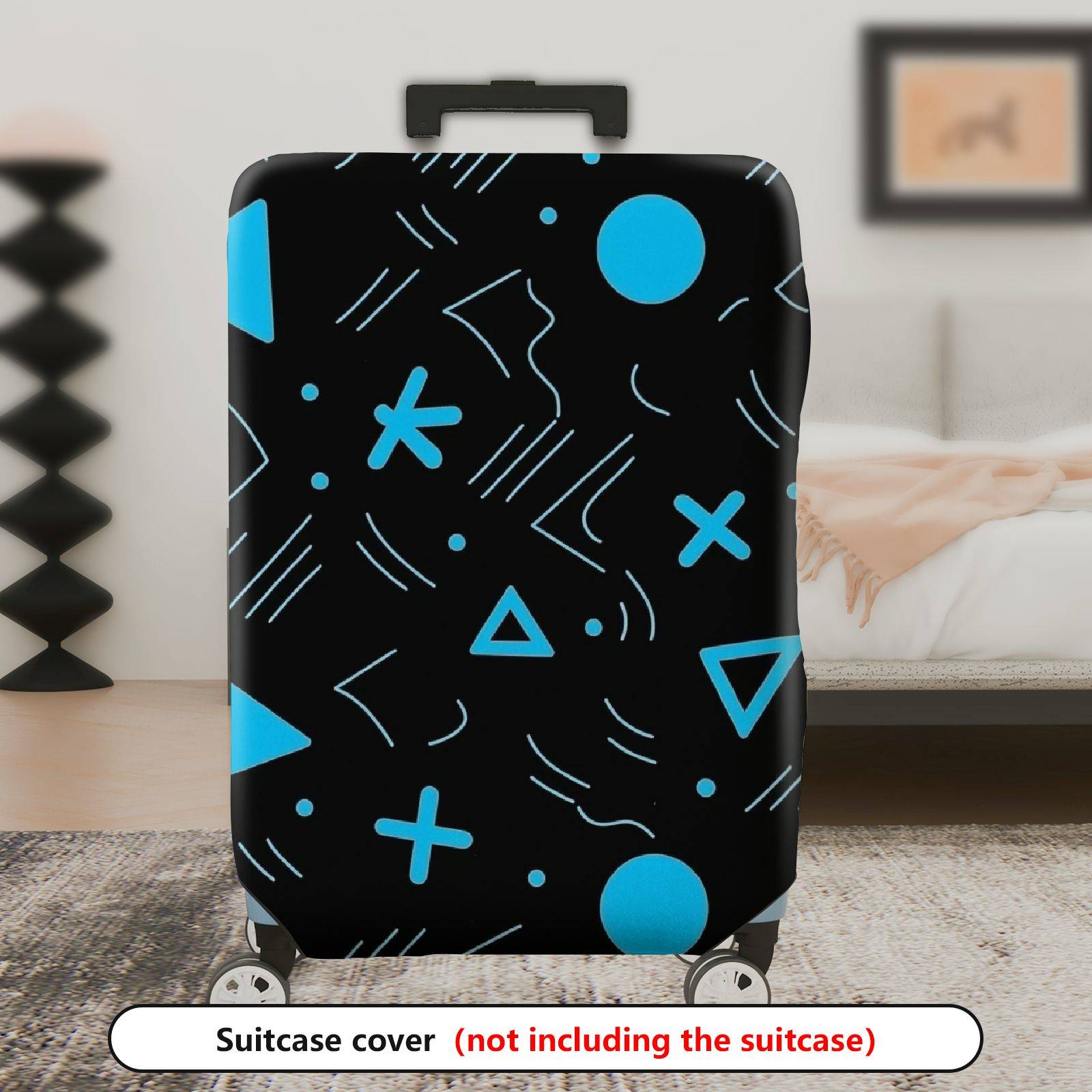 1-Piece Geometric Abstract Black Blue Artistic Modern Funky  Suitcase Luggage Cover, Stretch Protective Sleeve