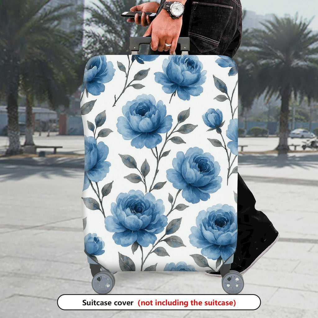 1-Piece Blue Flower Floral Artistic Vibrant Elegant  Suitcase Luggage Cover, Stretch Protective Sleeve